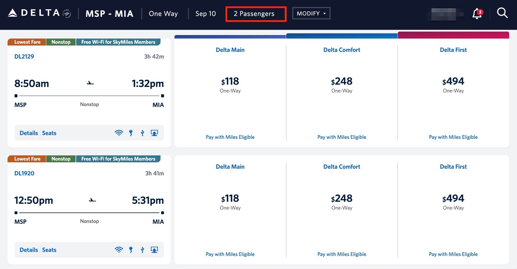delta minneapolis to miami fare for $118