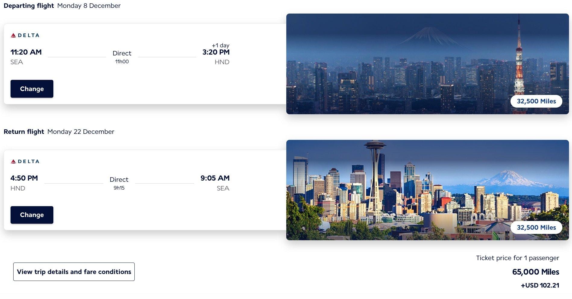 flights from seattle to tokyo