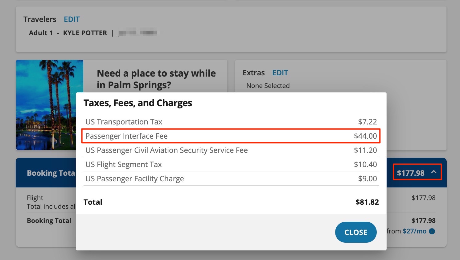 breakdown of fees on a sun country fare