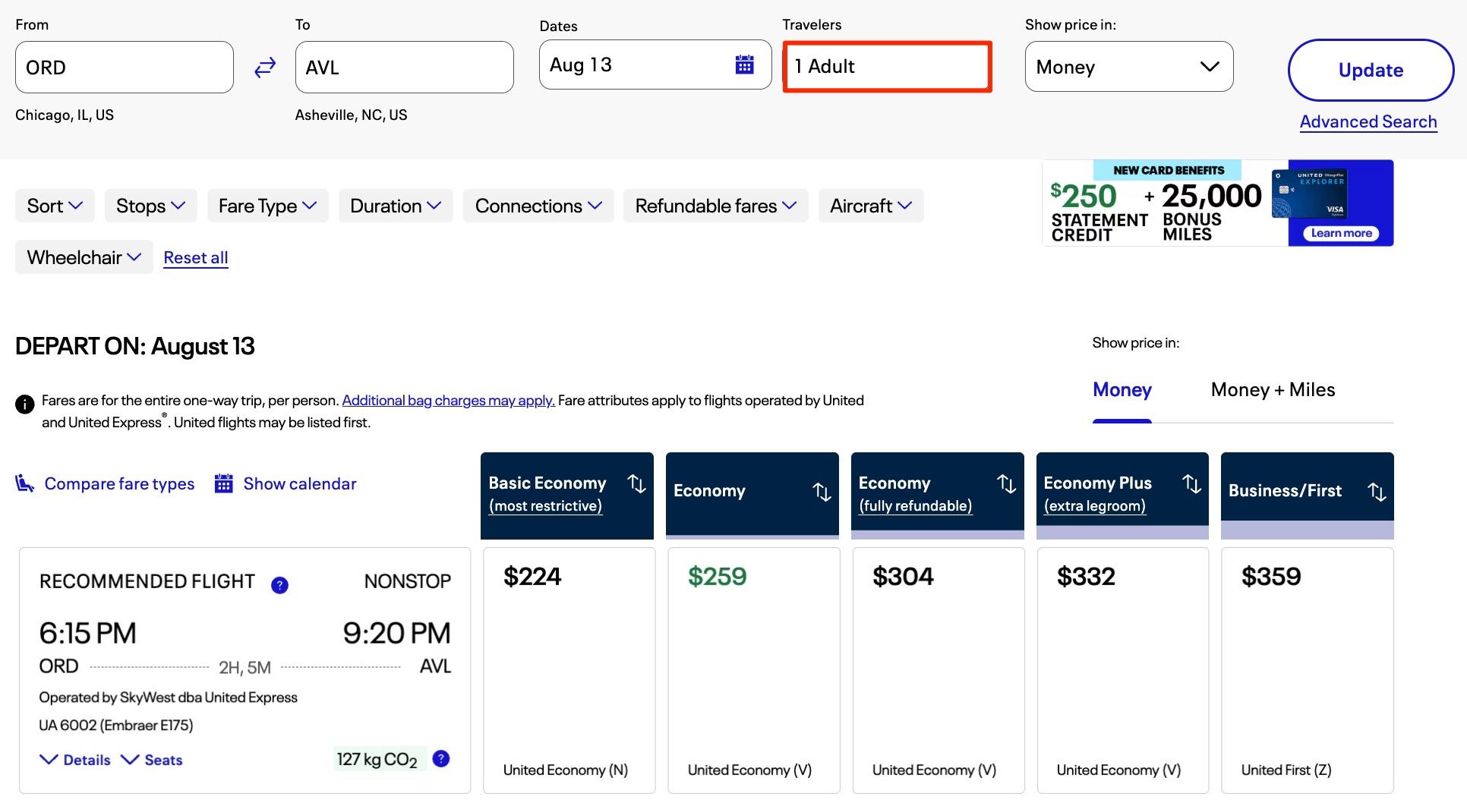 united flights from chicago to asheville for one passenger