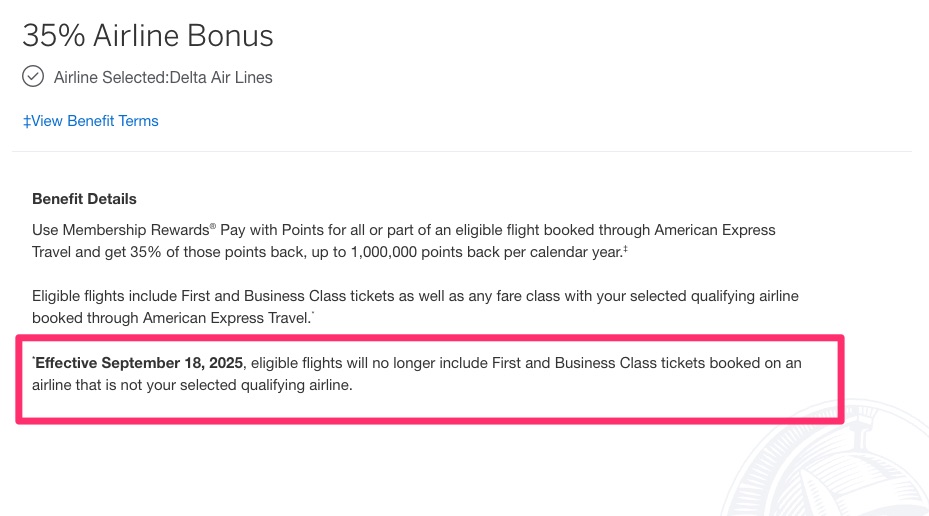 Amex terms to cut the business platinum rebate on any first and business class booking