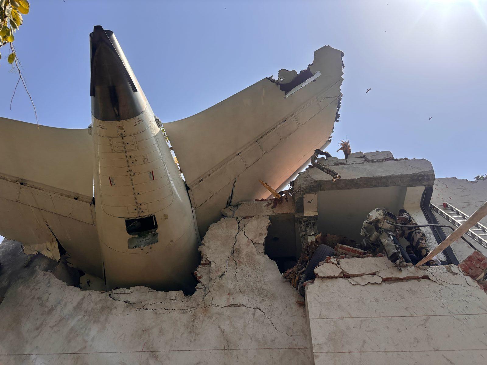 plane tail in building