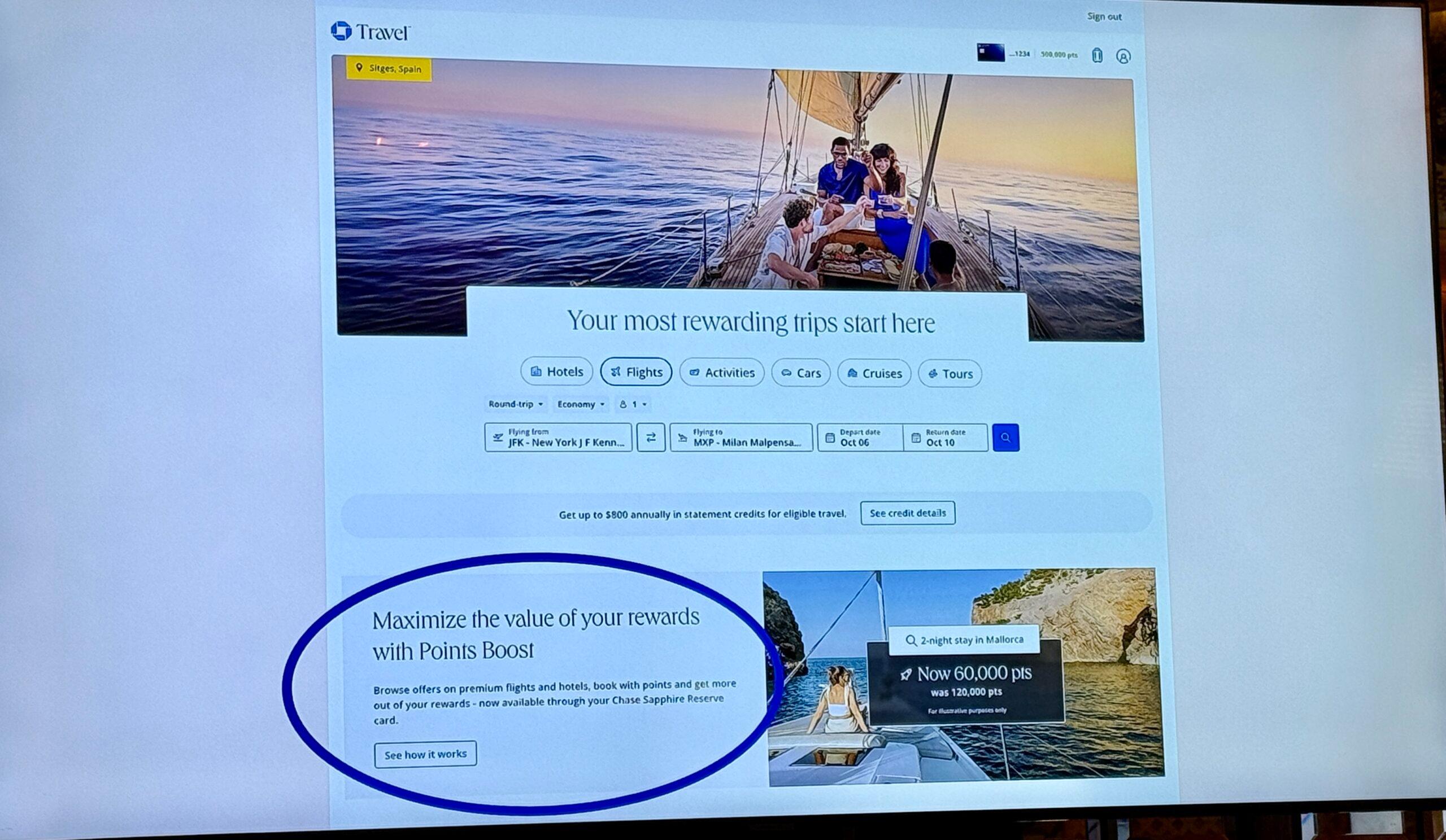 chase travel portal example