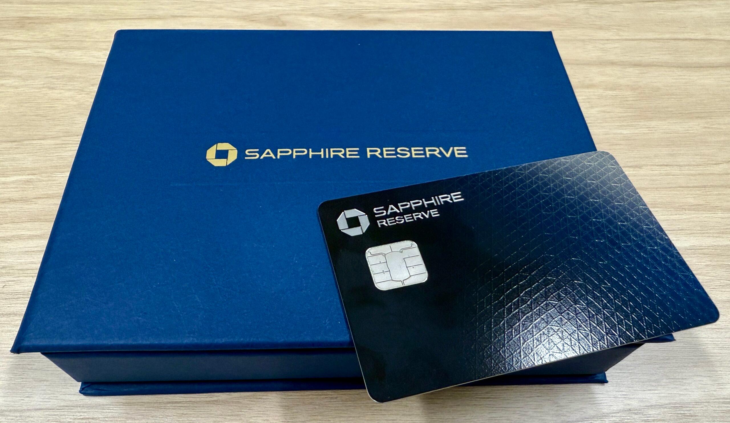 Chase Sapphire Reserve card on top of a Sapphire Reserve-branded blue box
