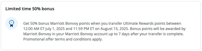 Chase 50% transfer bonus to Marriott