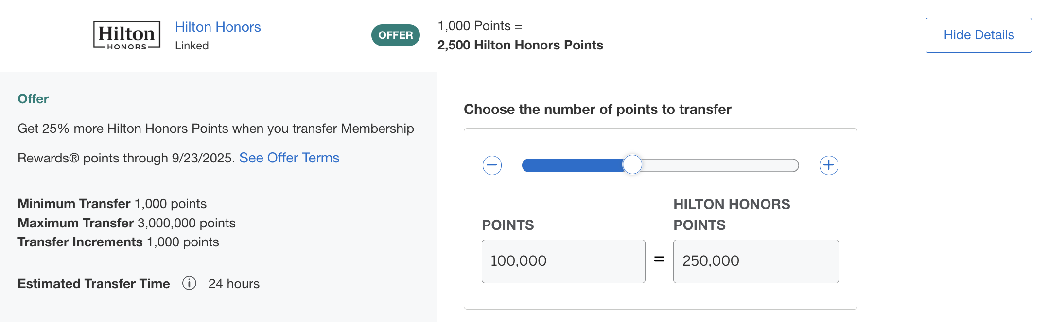 25% Amex Transfer Bonus to Hilton
