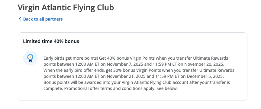 Virgin Atlantic Transfer Bonus 40%