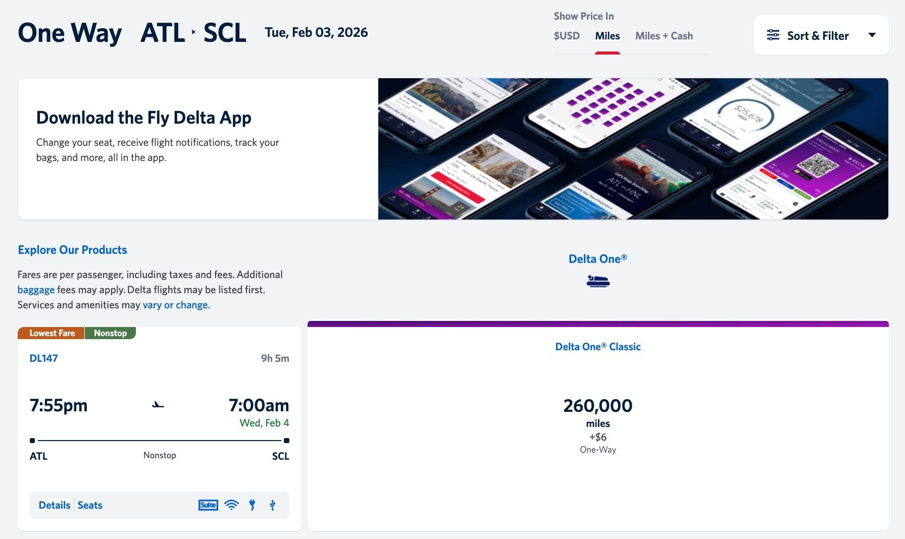atlanta to santiago delta skymiles