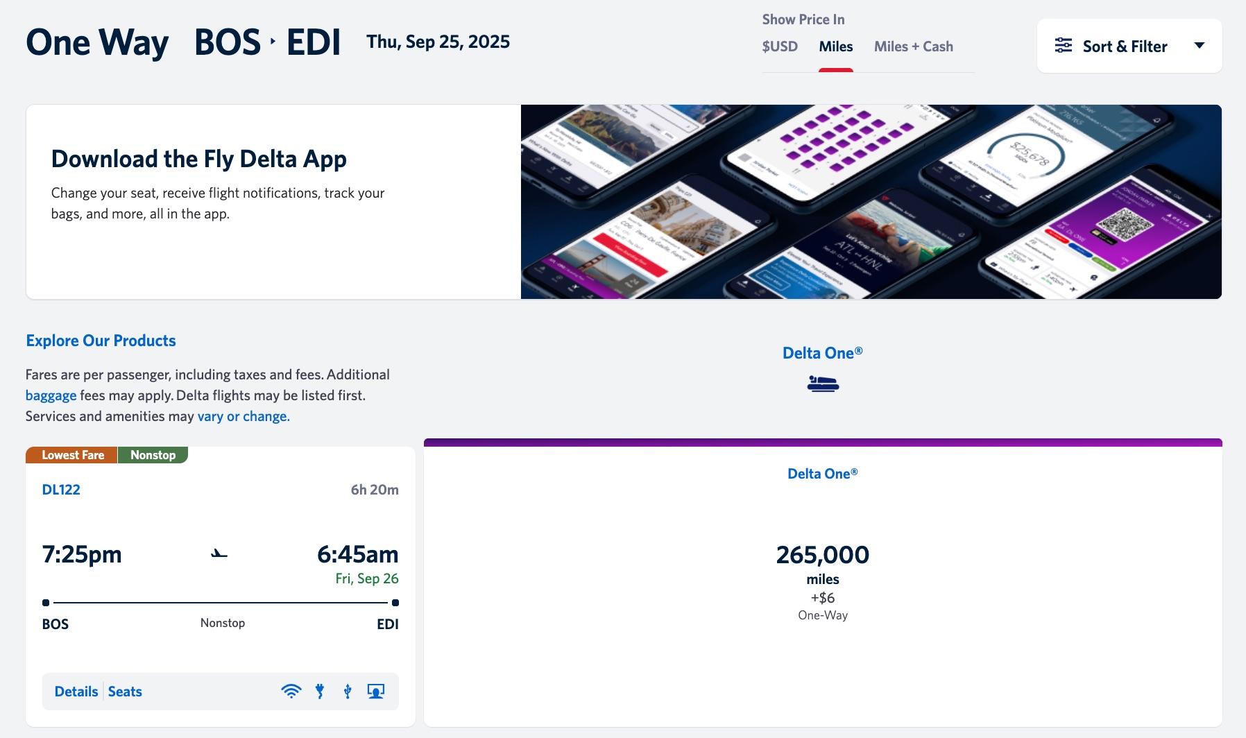 delta boston to edinburgh flights for 265,000 miles