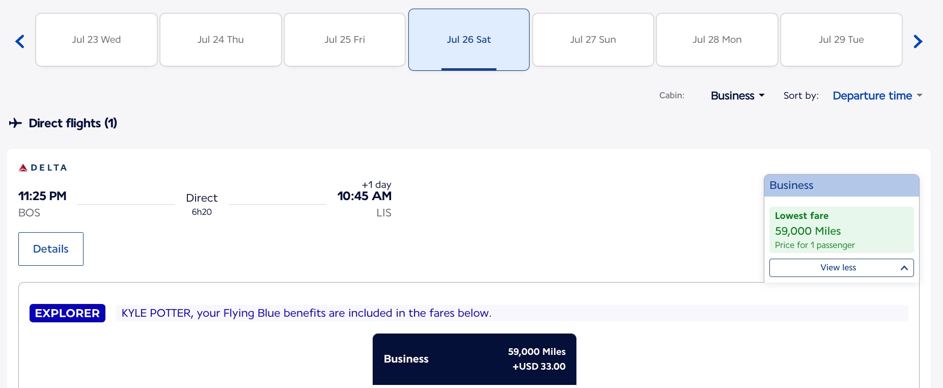 air france klm flight delta one boston to lisbon