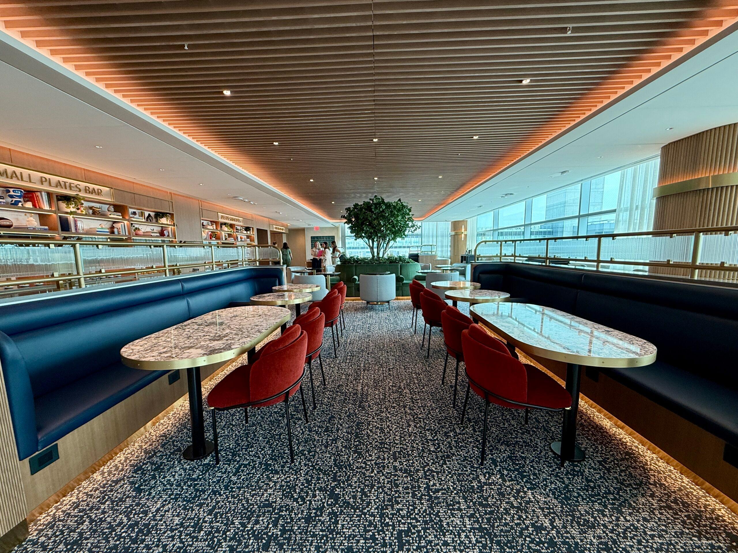 long rows of seating with benches and chairs