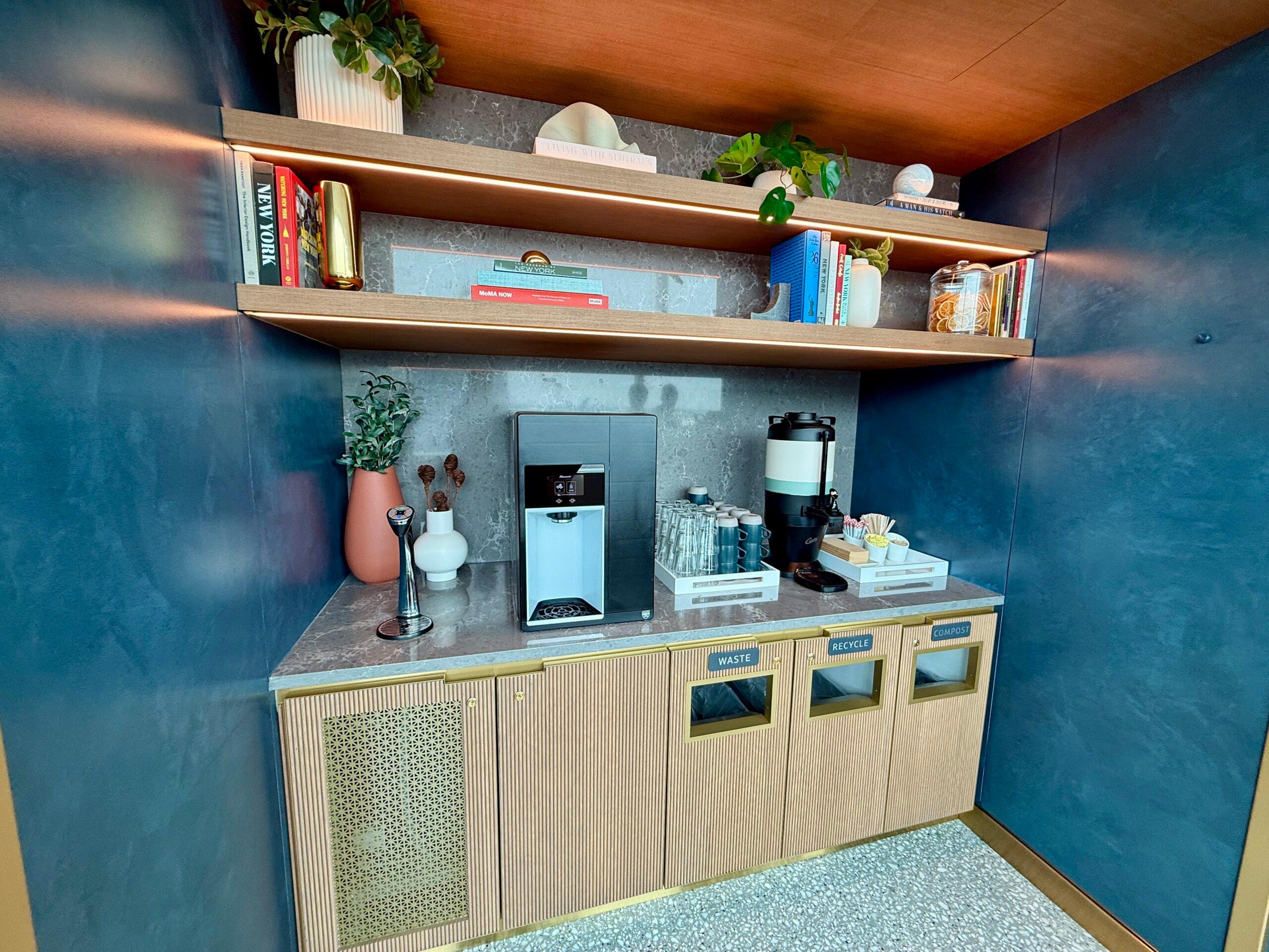 counter with beverages and cups
