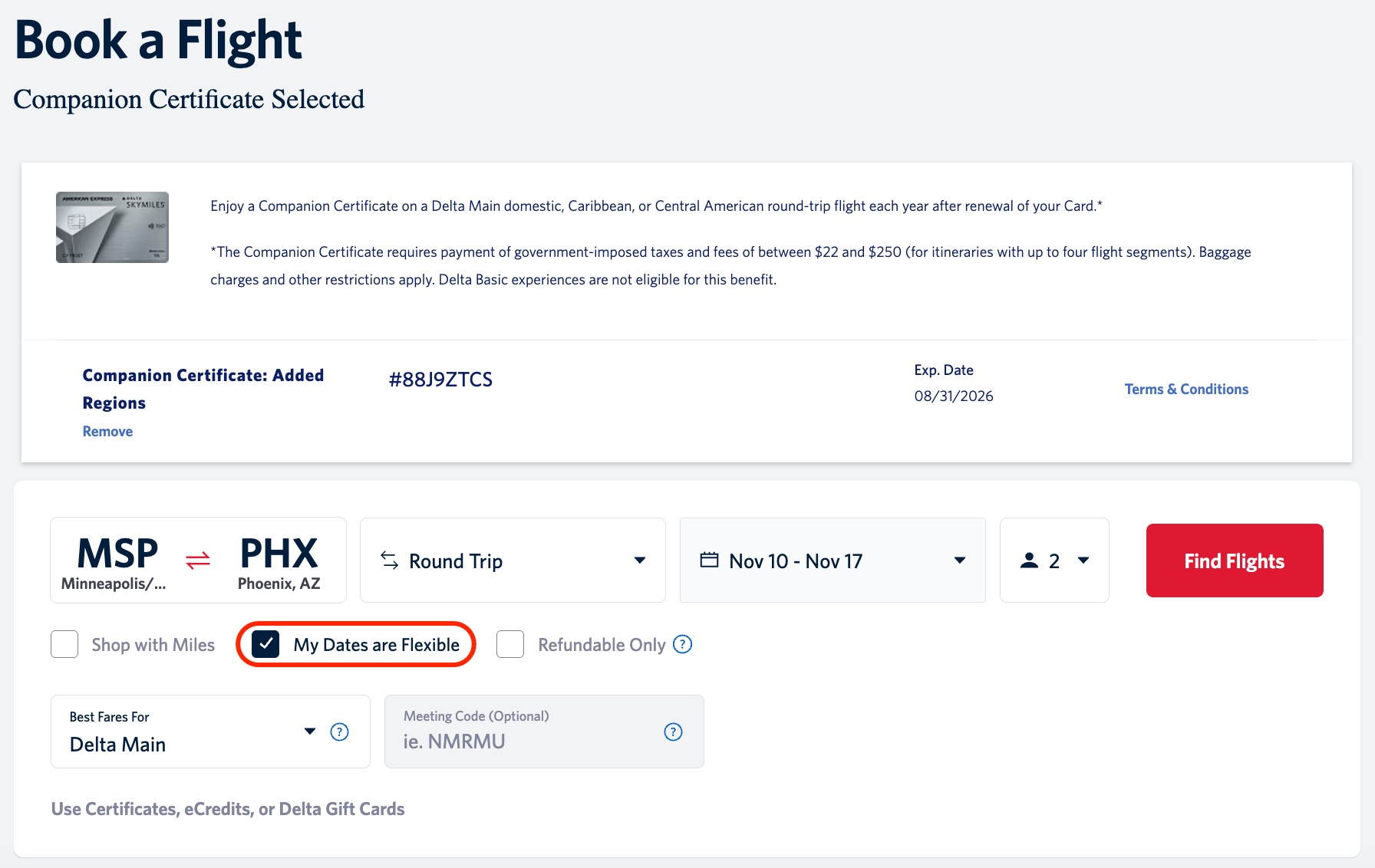 Struggling to Use Your Delta Companion Certificate? Read This Guide 18 delta companion certificate search with "my dates are flexible" selected