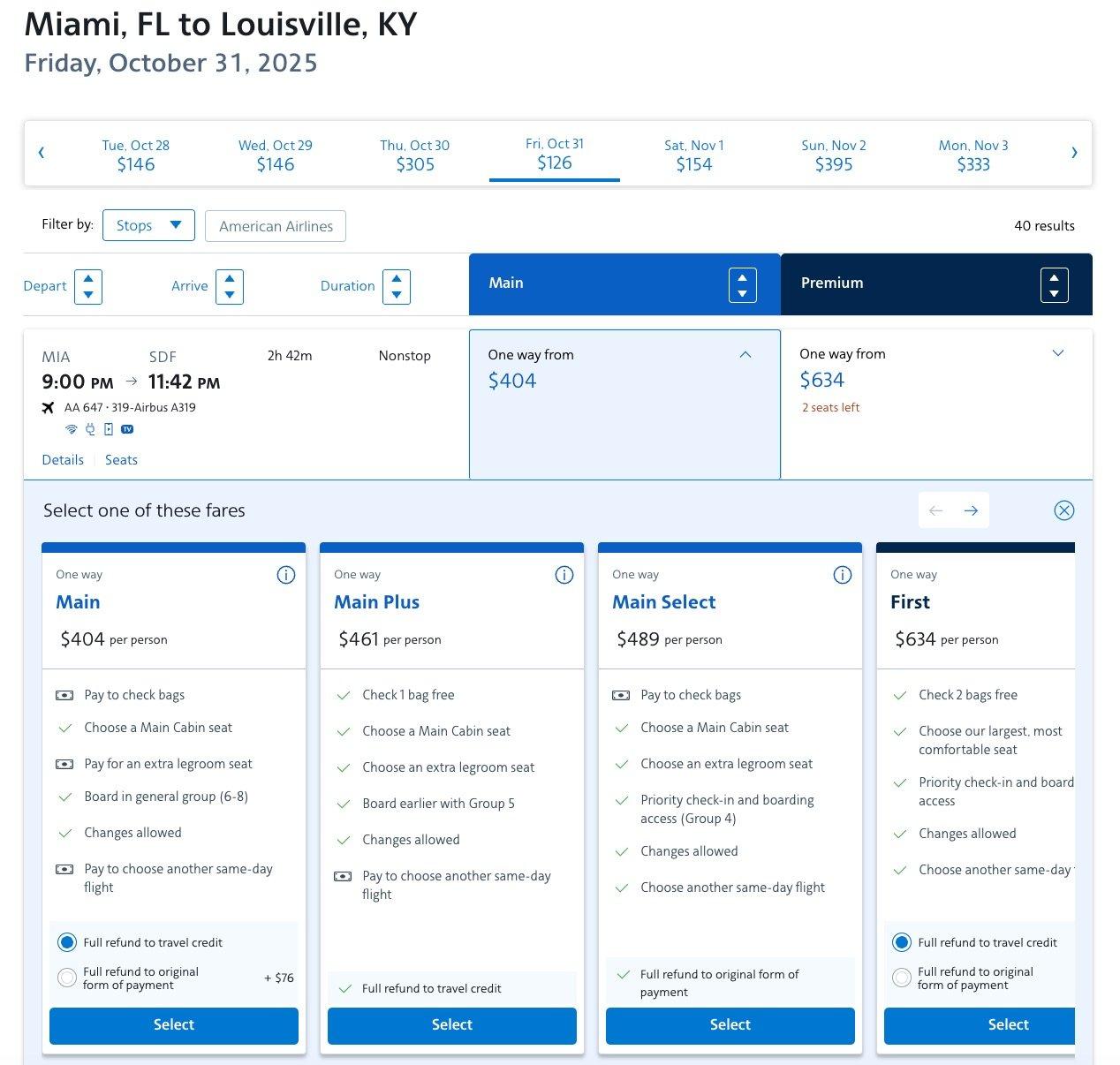 miami to louisville $404 per person