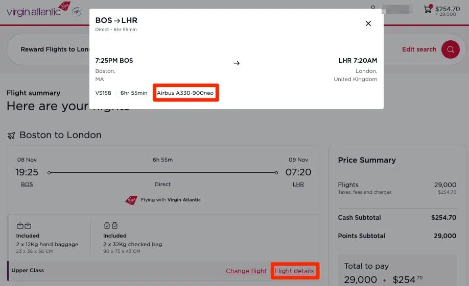 boston to london screenshot virgin atlantic