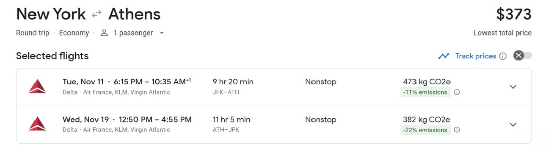 Athens airfare for $373