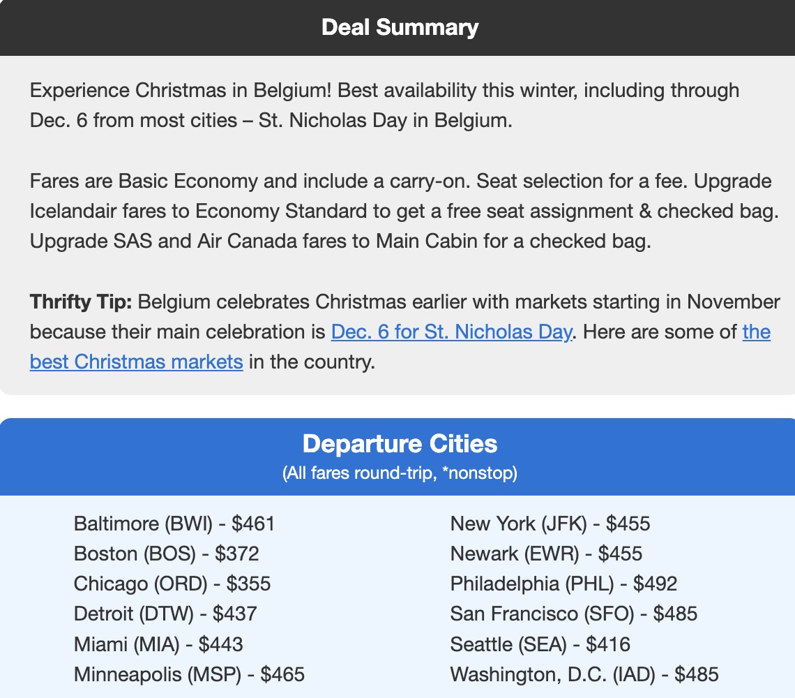 Brussels, Belgium flight deal during St. Nicholas Day