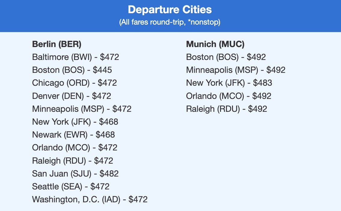 Germany flight deal to Berlin and Munich under $500 roundtrip