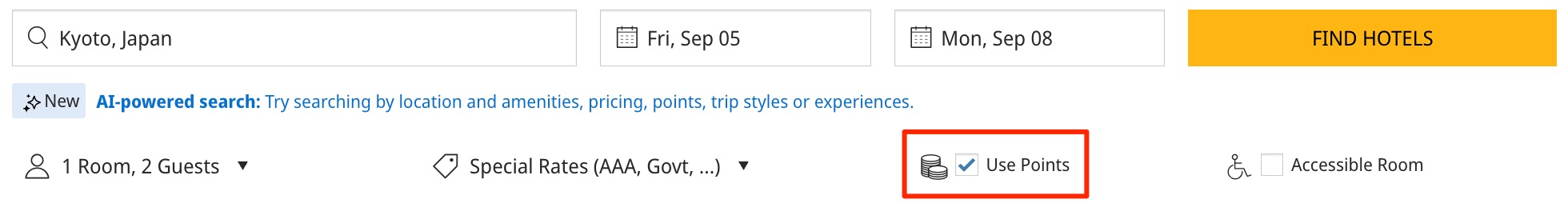 Hyatt Hotel Search for Kyoto, Japan