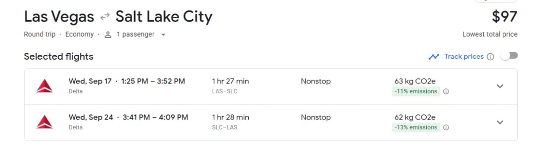 LAS-SLC airfare for $97 roundtrip on Delta. 