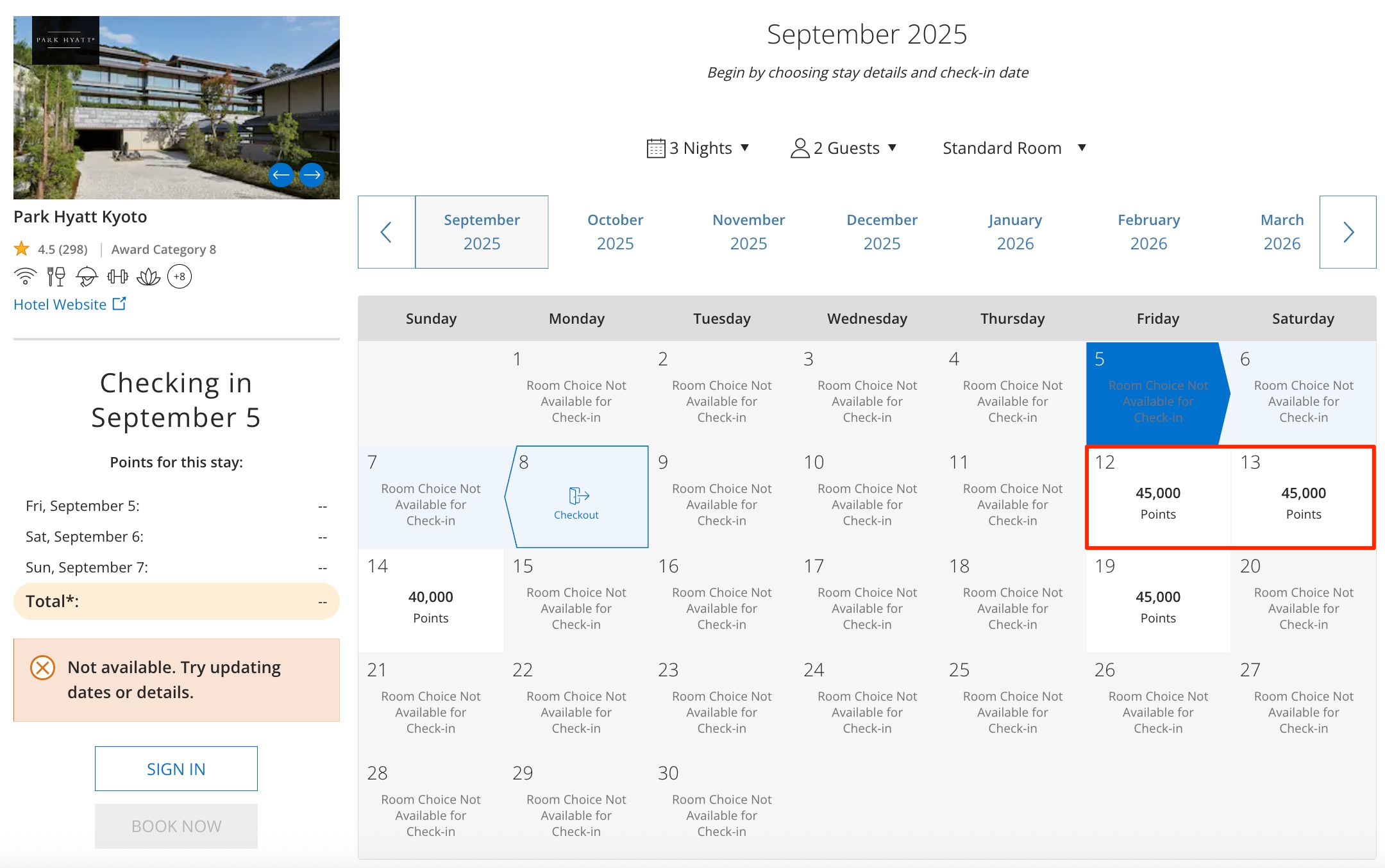 Park Hyatt Kyoto Award Calendar (September, 2025)