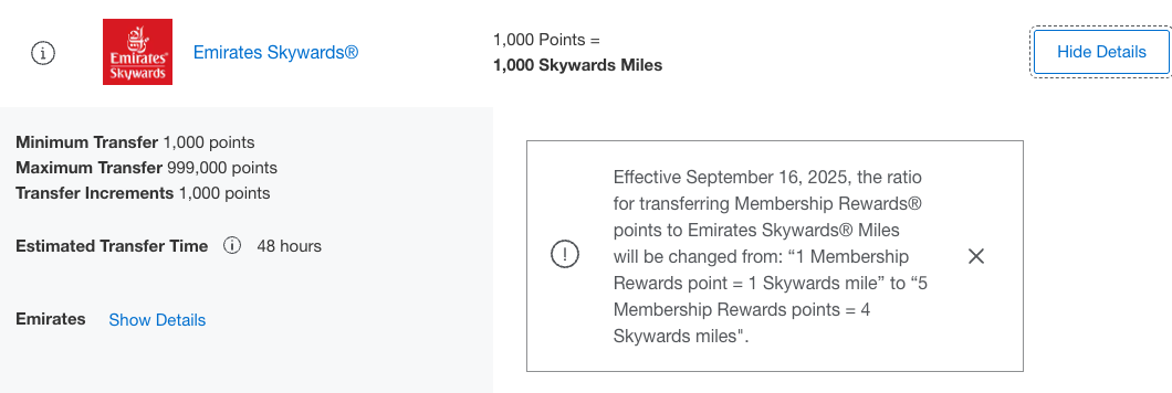 emirates amex transfer partner