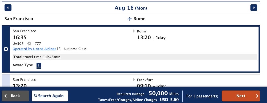 United Polaris business class to Europe