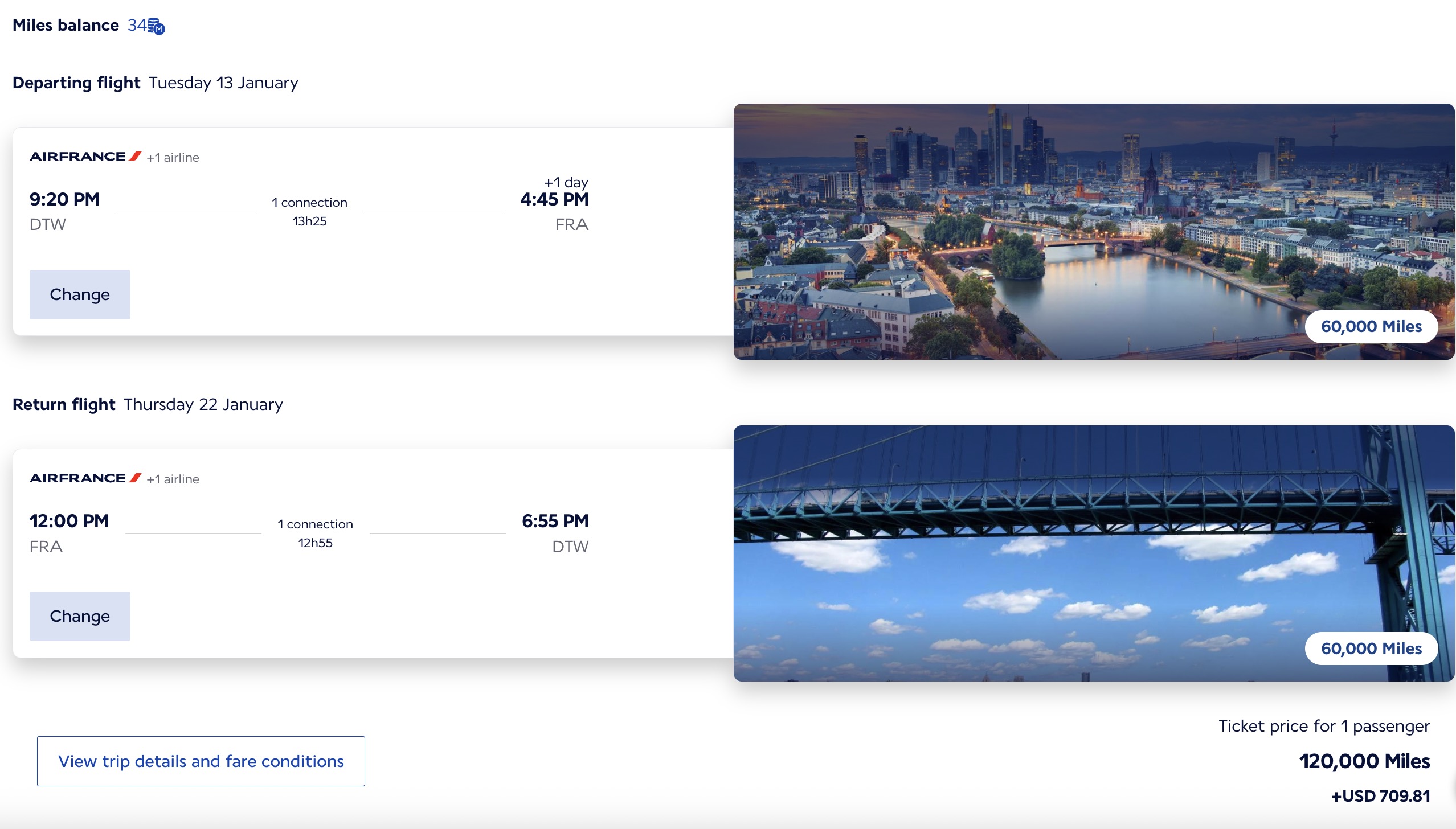 DTW to FRA Air France Business Class redemption