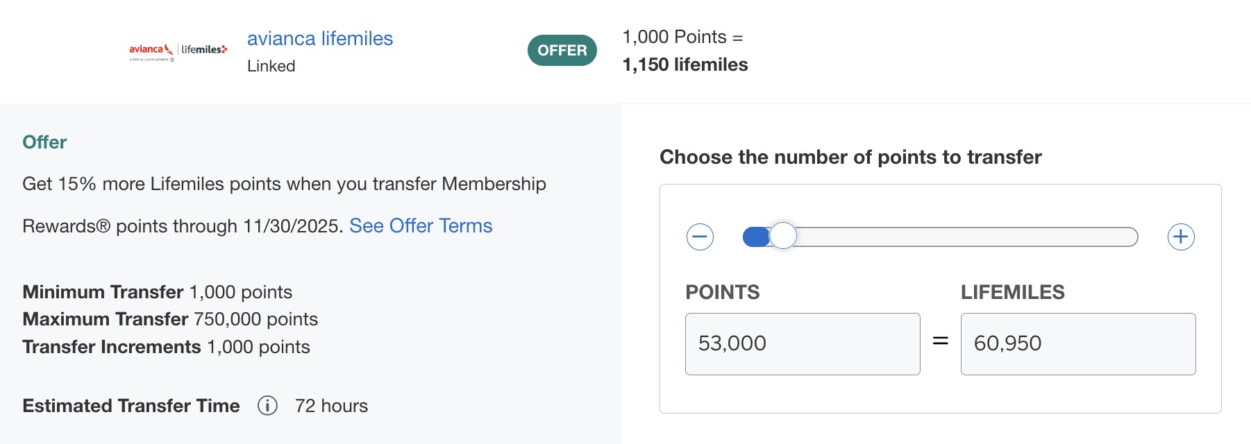 American Express to LifeMiles transfer bonus