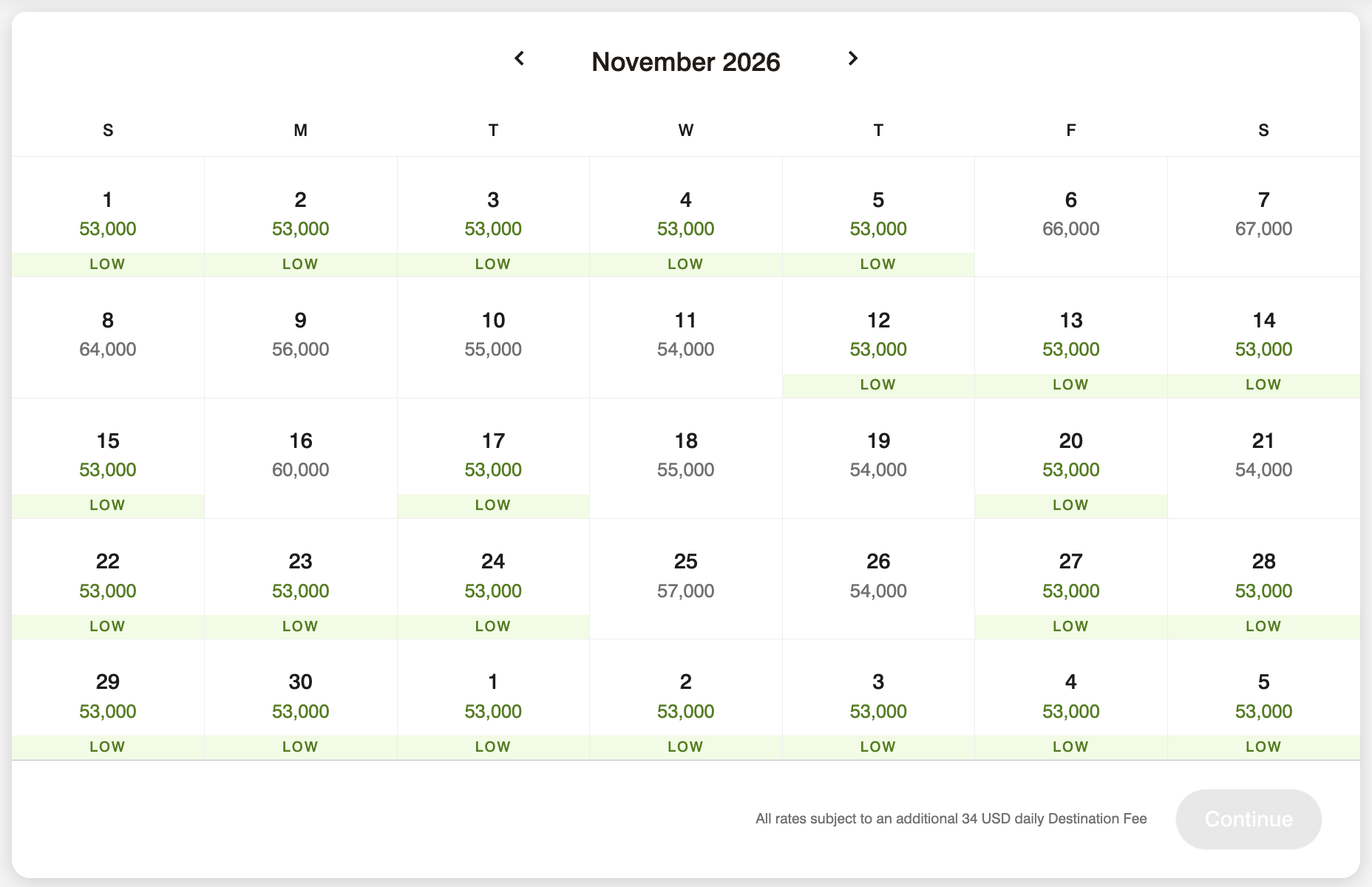 New: Earn Up to 200K Points (or 5 Free Night Awards) with a Marriott Credit Card! 6 A calendar view of award availability at Tambo del Inka for November 2026
