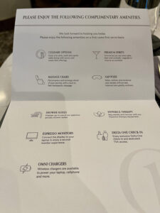 amenities at the Delta one lounge Los Angeles