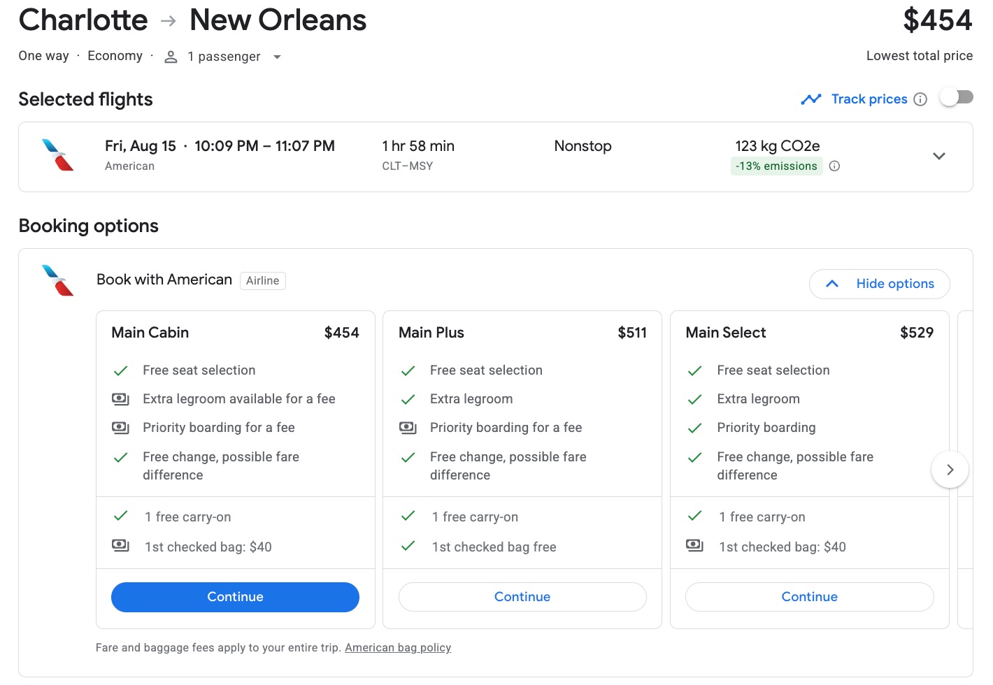 one way fare from charlotte to new orleans