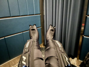 compression boots in Delta One Lounge LAX