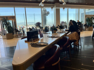 center table at the Delta One Lounge Los Angeles