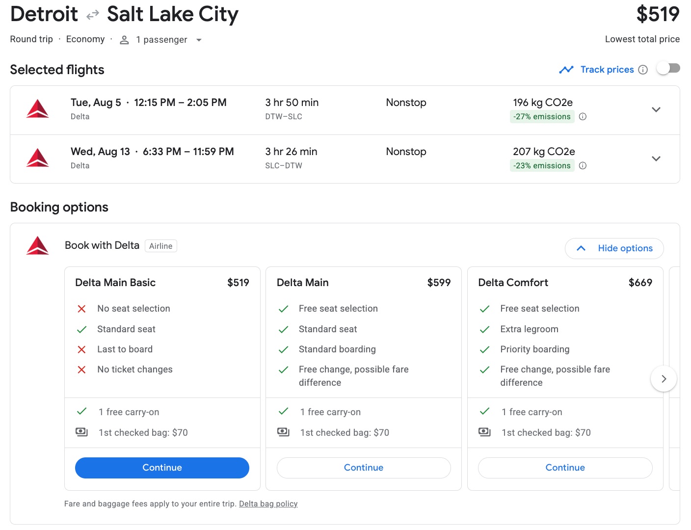 delta roundtrip flights from detroit to salt lake city for $599