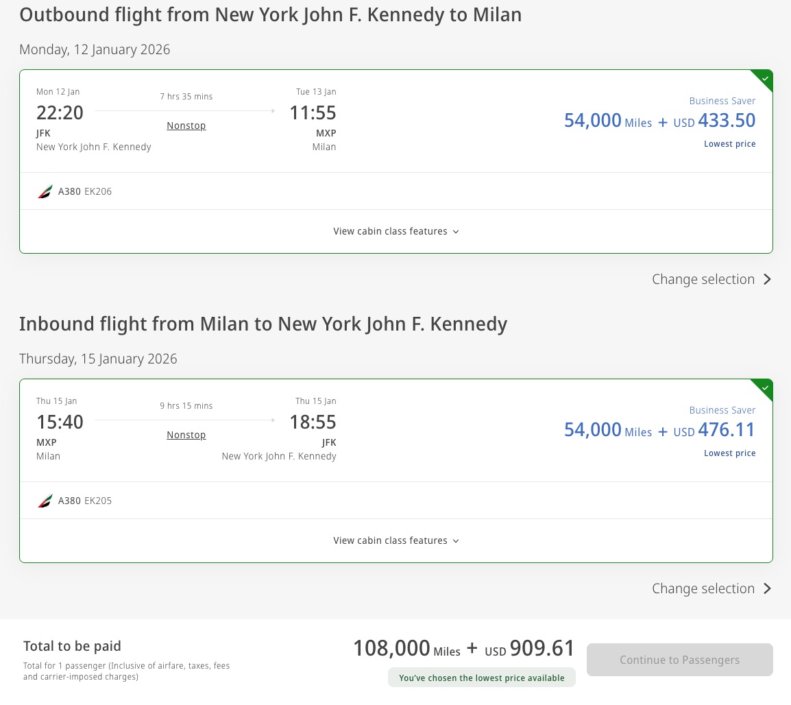 emirates business class fees