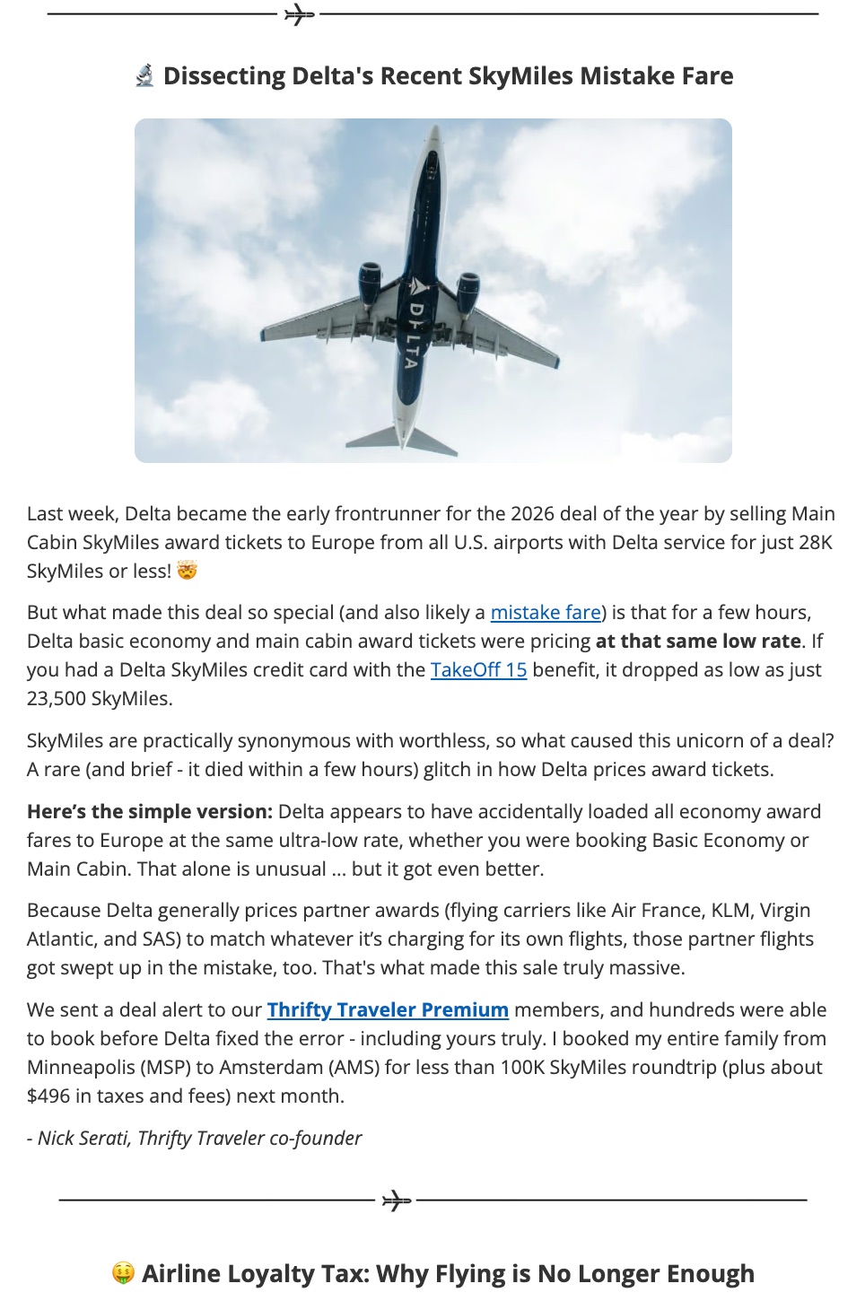 Meet the New & Improved Extra Mile Newsletter: Now Landing in Your Inbox Every Weekday! 1 extra mile example newsletter section on delta skymiles deals