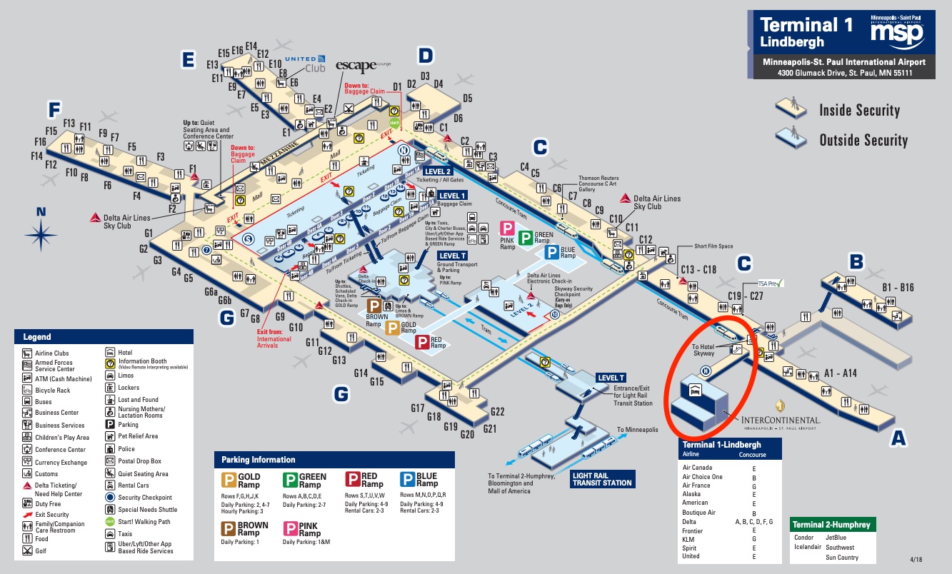 minneapolis airport map showing location of intercontinental hotel 