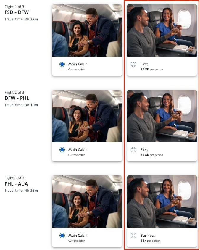 american airlines upgrade offer