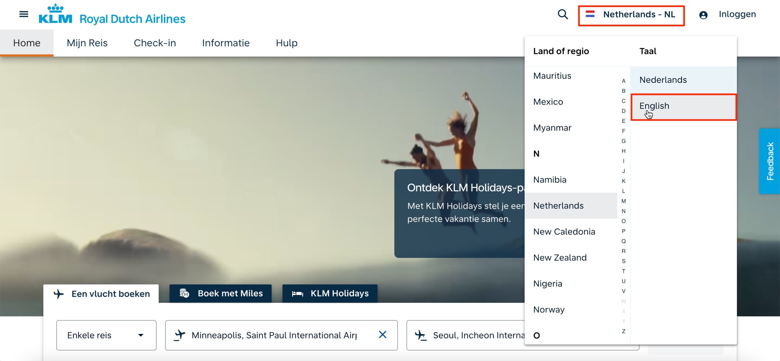 klm homepage
