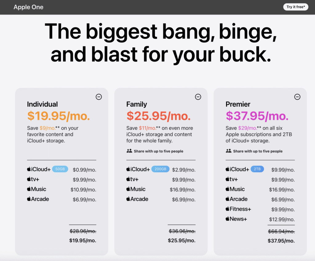 Apple One Bundle Pricing
