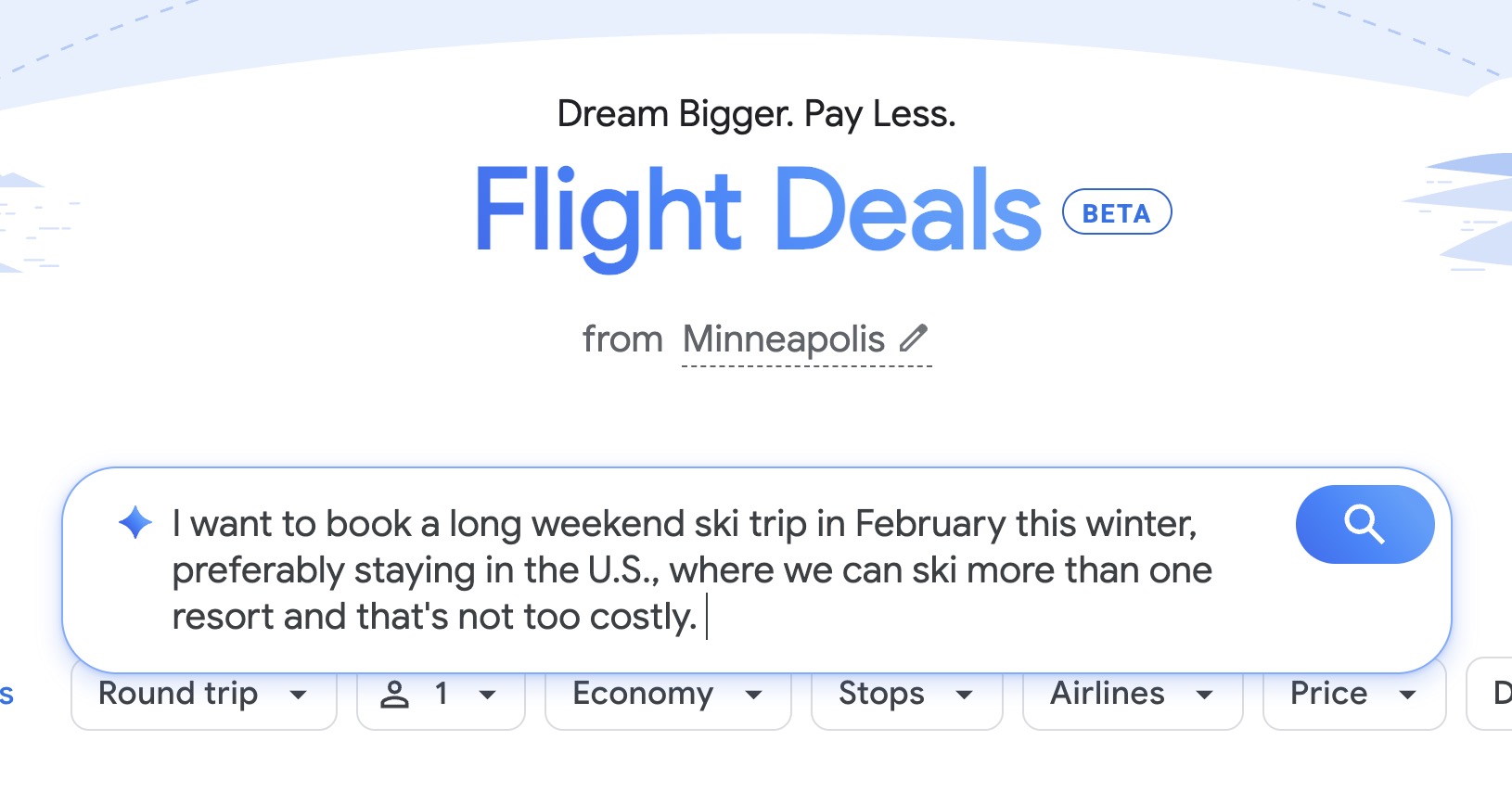 Flight Deals example from Google Flights