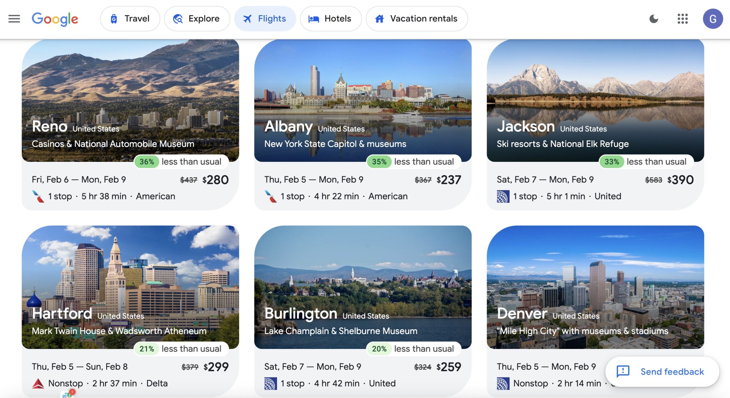 Google FLights Flight Deals