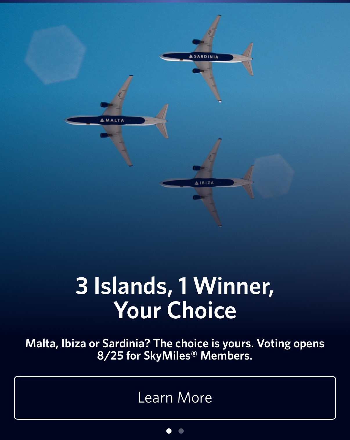 screenshot from fly delta app showing voting for routes