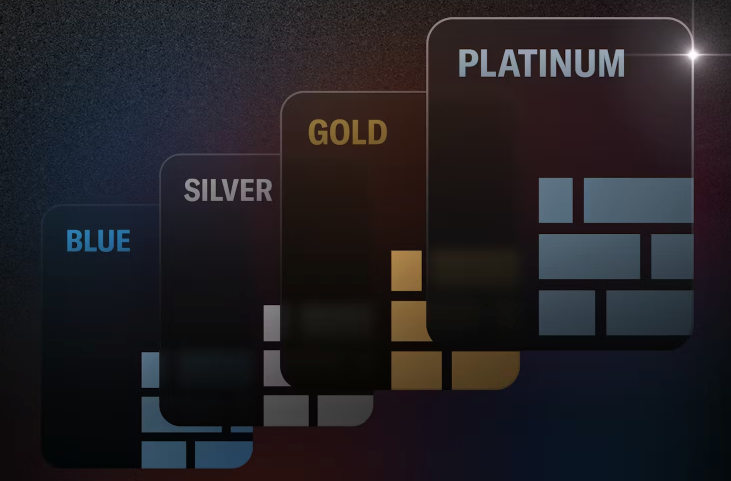 Bilt Blue, Silver, Gold, and Platinum status tiles