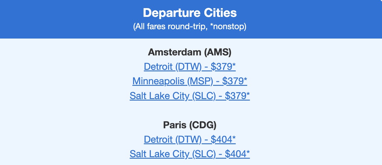 Amsterdam and Paris in the $300s and $400s