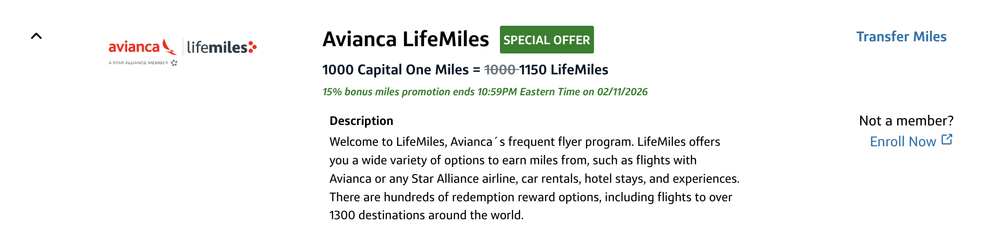 New: Get a 15% Bonus Transferring Capital One Miles to Avianca! 6 capital one transfer partners with transfer miles selected