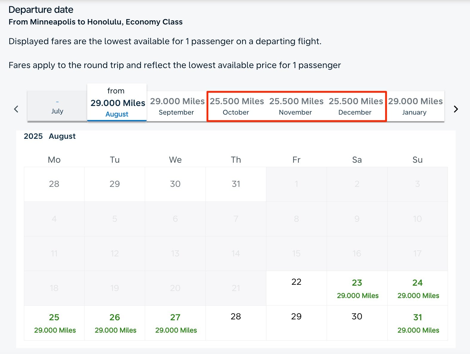 klm calendar search results for minneapolis to honolulu