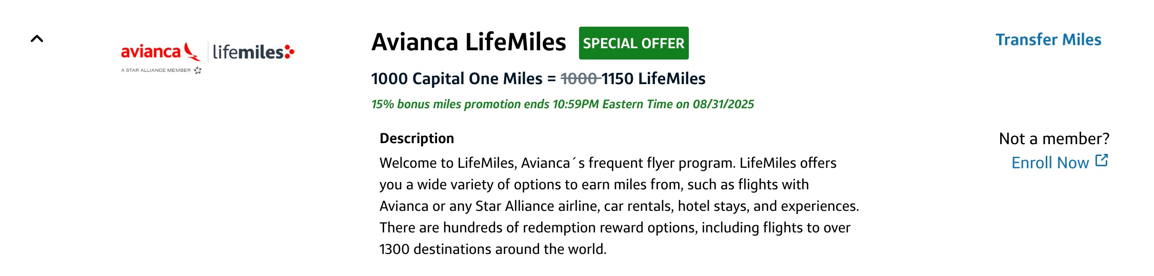 capital one lifemiles transfer bonus