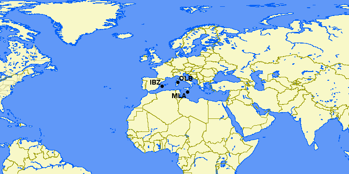 map of ibiza malta and olbia airports